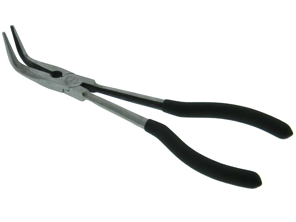 Extremely Long Bent nose Pliers, 90deg.