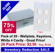 Pack of 20 - Wallplate, Keystone, White 4 Cavity