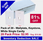 Box of 20 - Wallplate, Keystone, White Single Cavity