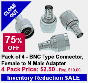 Pack of 4 - BNC Type Connector, Female to N Male Adapter