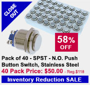 Box of 40pcs, SPST-N.O. Push Button Switch, Stainless Steel