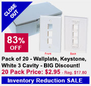 Box of 20 - Wallplate, Keystone, White 3 Cavity