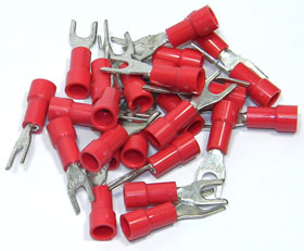 Fork Terminal, Red for 18-22AWG, #6 Stud, 25Pcs.