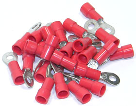 Ring Terminal, Red for 18-22AWG, #6 Stud, 25Pcs.