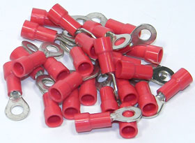 Ring Terminal, Red for 18-22AWG, #8 Stud, 25Pcs.