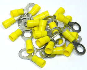 Ring Terminal,  Yellow for 10-12AWG, 5/16 Stud, 25Pcs.