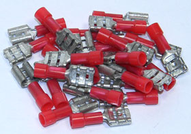 Quick Connect Terminal, Female Red for 18-22AWG,  .250in, 25Pcs.