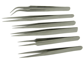 Tweezers, 6Pc. Stainless steel