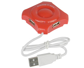 USB 4 Way Expansion Hub, Red