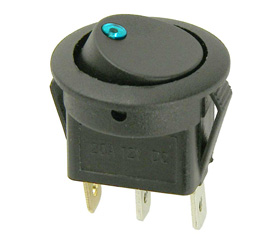 SPST Rocker Switch, 12VDC Lighted Blue