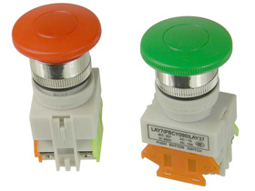 Pushbutton Switches, 1 ea. Red & Green Mushroom Top