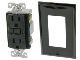 Ground Fault Interrupter Outlet, 15A Black