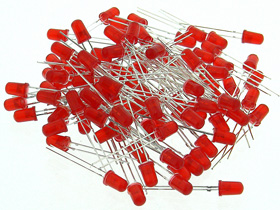 5mm, Bright Red LED, Diffused, Pack of 100