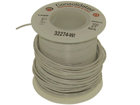 Wire, Solid Copper 22AWG, 100ft. White