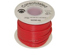 Wire, Stranded Copper, 18AWG, 100ft. Red