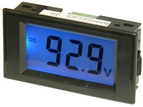 Panel Meter, LCD Snap-in, 100VDC, Blue Backlight