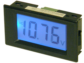 Panel Meter, LCD Snap-in, 7.5V-19.99 VDC, Blue Backlight