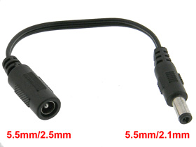 Adapter Cable, 5.5/2.1mm Plug to 5.5/2.5mm Jack