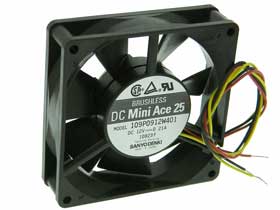 12VDC, 3-5/8in. Square X 1in. Sanyo Box Fan