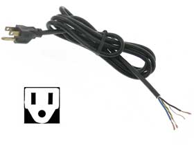 Power Cord, 18-3 AWG Shielded  6-1/2ft. NEMA 5P to Pigtail