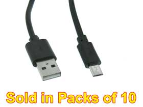 10 Pack - USB Cable, Type A Male to Micro B Male 1 meter Black