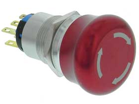 DPDT Latching Emergency STOP Switch Mushroom Top