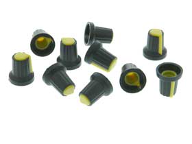 Pack of 10 - Knob for 6mm Splined Shaft, Yellow