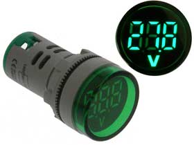 Volt Meter Round DC 6-99.9V  Green LED