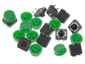 Pack of 10 - SPST-NO Pushbutton Switch, Tactile Green