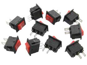 Pack of 10 - SPST ON/OFF Mini Rocker Switch 6A