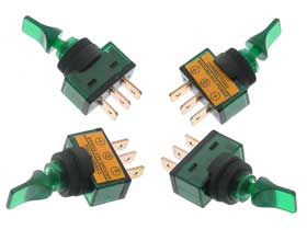 Pack of 4 - Green SPST Lighted 12V Toggle Switch Short Handle