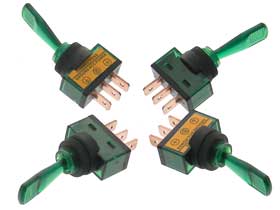 Pack of 4 - Green SPST Lighted 12V Toggle Switch Long Handle