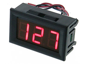 7 to 150VDC Red LED Mini Panel Meter, Snap-in