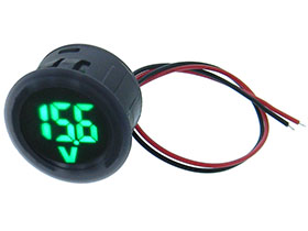 5-99.9VDC Round Panel Voltmeter - 3 Digit Green LED