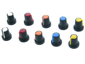 Pack of 10,  Plastic Knobs, 6mm Splined Shaft, 2 each 5 Colors