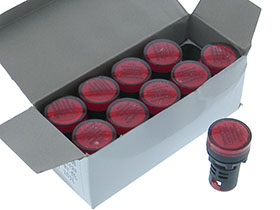 Pack of 10, 12VAC/DC Panel Indicator, Red LED