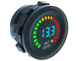 Unique Backward Battery Monitor Voltmeter 12VDC Round with Bargraph