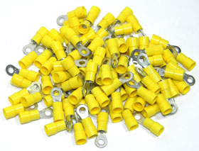 Ring Terminal, Yellow for 10-12AWG, #8 Stud, 100Pcs.