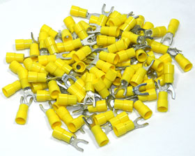 Fork Terminal, Yellow for 10-12AWG, #10 Stud, 100Pcs.