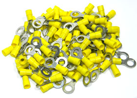 Ring Terminal,  Yellow for 10-12AWG, 5/16 Stud, 100Pcs.