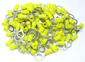 Ring Terminal, Yellow for 10-12AWG, 3/8in. Stud, 100Pcs.